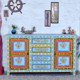 Brush & Timber Handmade Carved Mango Wood Handpainted Cabinet Sideboard